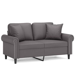 vidaXL Sof&aacute; de 2 plazas con cojines cuero sint&eacute;tico gris 120 cm
