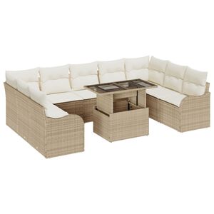 vidaXL Conjunto de sof&aacute; de jard&iacute;n 10 pcs Beige Rattan de Poli&eacute;ster