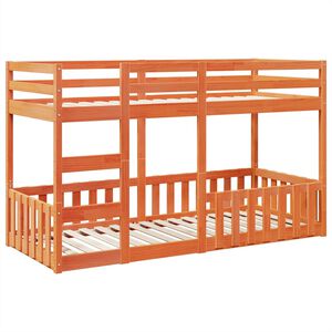 vidaXL Litera de madera maciza de pino marr&oacute;n cera 90x200 cm