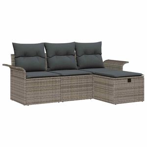 vidaXL Conjunto de sof&aacute; de jard&iacute;n 4 uds. Gris rat&aacute;n sint&eacute;tico