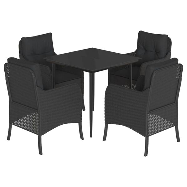 vidaXL Set de muebles jard&iacute;n 5 pzas con cojines rat&aacute;n sint&eacute;tico negro