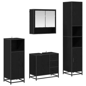 vidaXL Juego de muebles de ba&ntilde;o 4 pcs Roble Negro Madera de ingenier&iacute;a