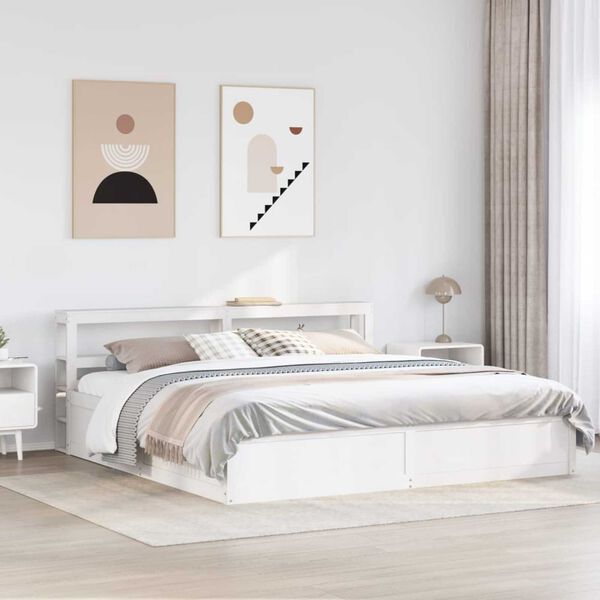 vidaXL Estructura cama cabecero madera maciza pino blanco 180x200 cm