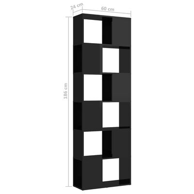 vidaXL Estantería/divisor de espacios negro brillo 60x24x186 cm