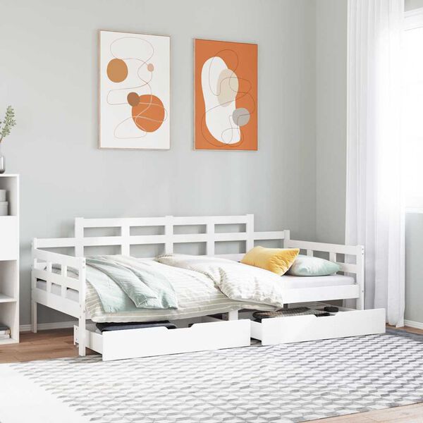 vidaXL Sof&aacute; cama con cajones madera maciza de pino blanca 90x190 cm