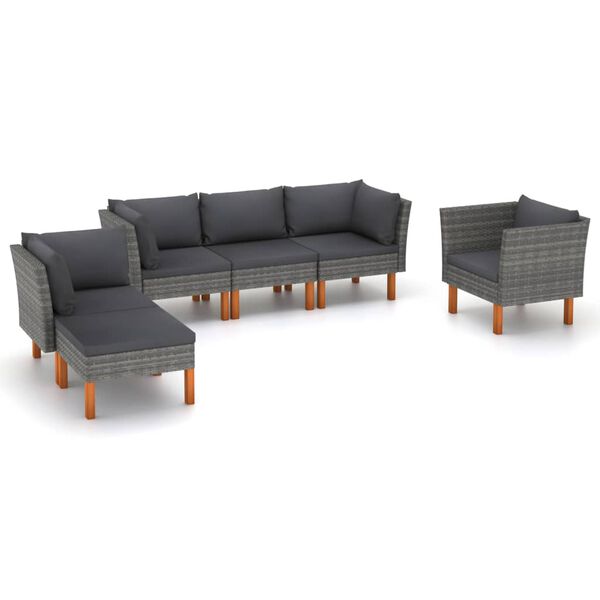 vidaXL Set de muebles de jard&iacute;n 6 pzas rat&aacute;n sint&eacute;tico eucalipto gris
