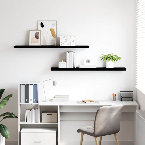 vidaXL Estantes flotantes pared 2 uds MDF negro brillo 120x23,5x3,8 cm