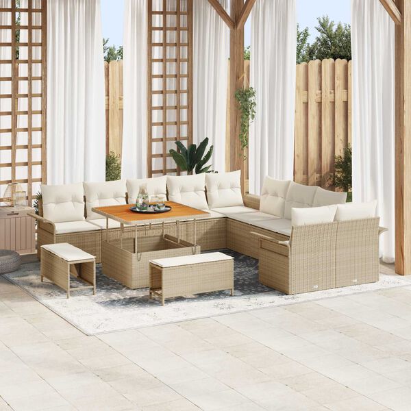vidaXL Conjunto de sof&aacute;s de jard&iacute;n 13 pcs Beige rat&aacute;n sint&eacute;tico