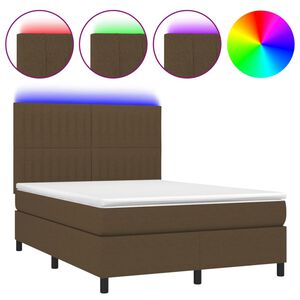 vidaXL Cama box spring colch&oacute;n luces LED tela marr&oacute;n oscuro 140x200cm