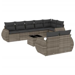 vidaXL Set de muebles de jard&iacute;n 9 pzas y cojines rat&aacute;n sint&eacute;tico gris