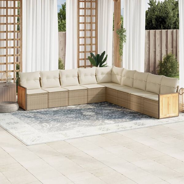 vidaXL Set de sof&aacute;s de jard&iacute;n 9 pzas con cojines rat&aacute;n sint&eacute;tico beige