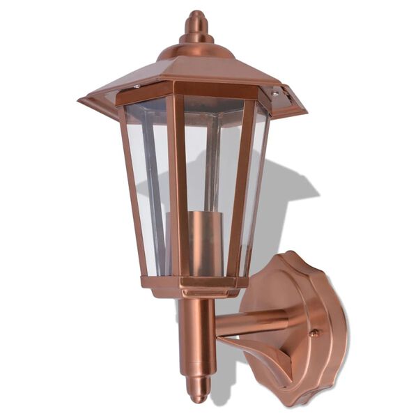 vidaXL Lámpara farol de pared para exterior acero inoxidable color cobre