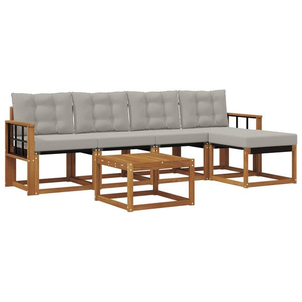 vidaXL Conjunto de sof&aacute;s de exterior 6 pcs Gris Natural y Claro