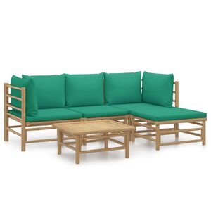 vidaXL Set de muebles de jard&iacute;n 5 piezas bamb&uacute; con cojines verde