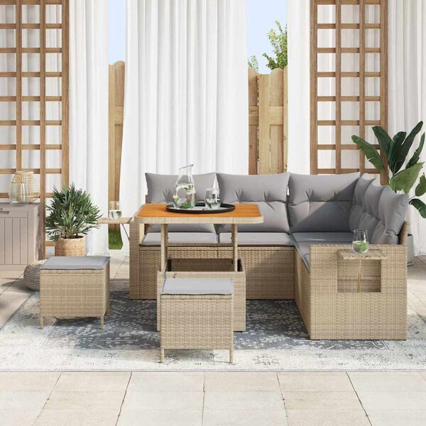 vidaXL Conjunto de sof&aacute;s de jard&iacute;n con coj&iacute;n 9 pcs Beige y Gris Claro
