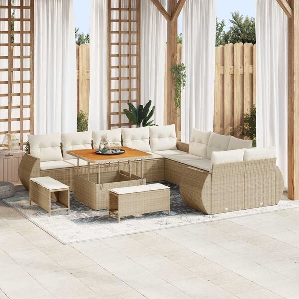 vidaXL Conjunto de sof&aacute;s de jard&iacute;n 13 pcs Beige rat&aacute;n sint&eacute;tico
