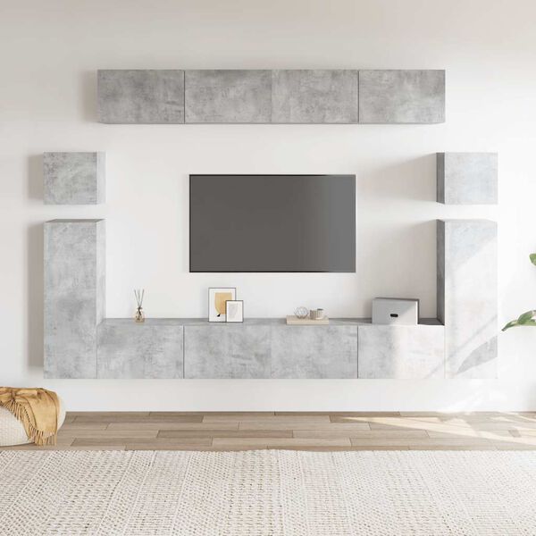 vidaXL Set de muebles de TV 8 pzas madera contrachapada gris hormig&oacute;n