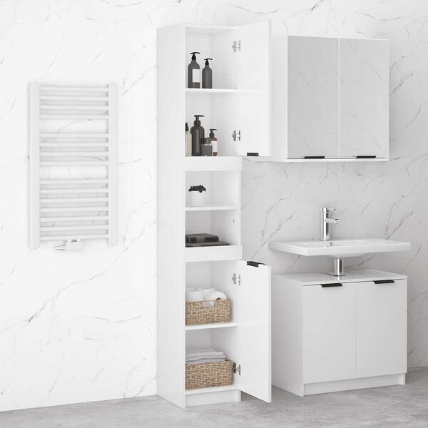 vidaXL Armario de ba&ntilde;o contrachapada blanco brillo 32x34x188,5cm