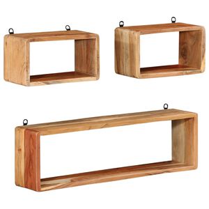 vidaXL Juego de estantes cubo de pared 3 pzas madera maciza de acacia