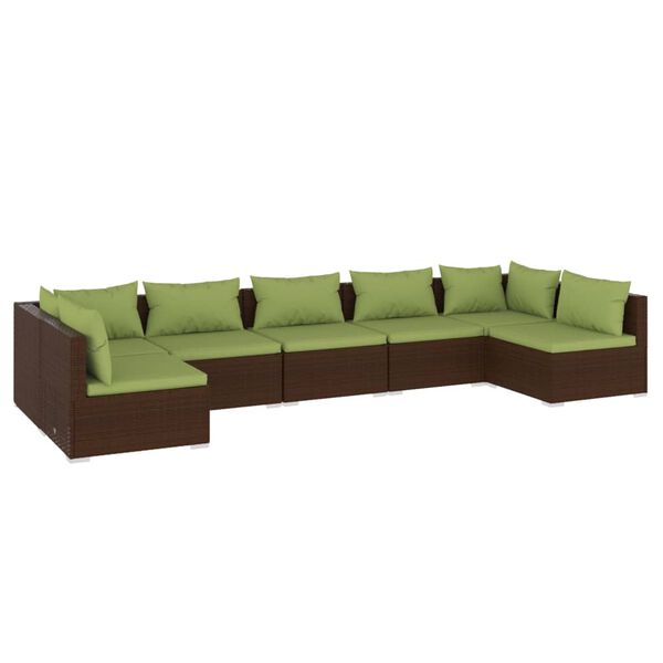vidaXL Set muebles de jard&iacute;n 7 piezas y cojines rat&aacute;n sint&eacute;tico marr&oacute;n
