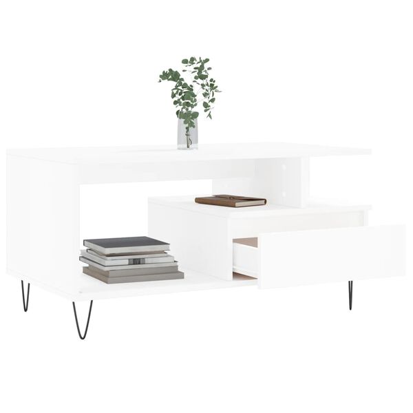 vidaXL Mesa de centro madera contrachapada blanca 90x49x45 cm