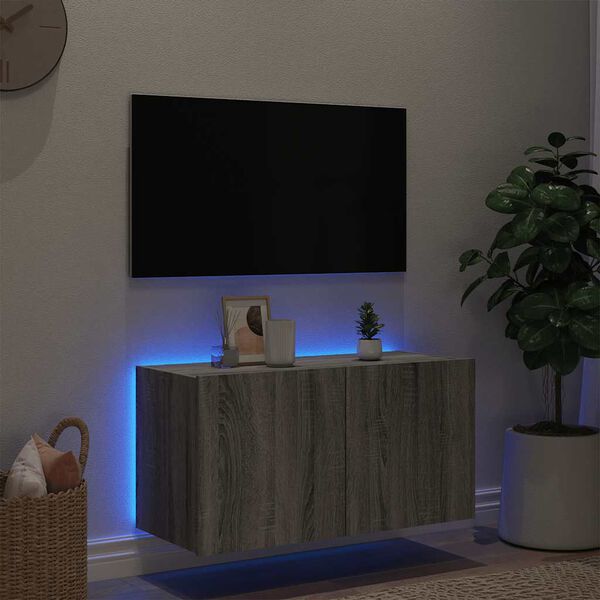 vidaXL Mueble de TV de pared con luces LED gris Sonoma 80x35x41 cm