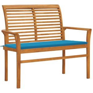 vidaXL Banco de jard&iacute;n madera maciza de teca con coj&iacute;n azul 112 cm