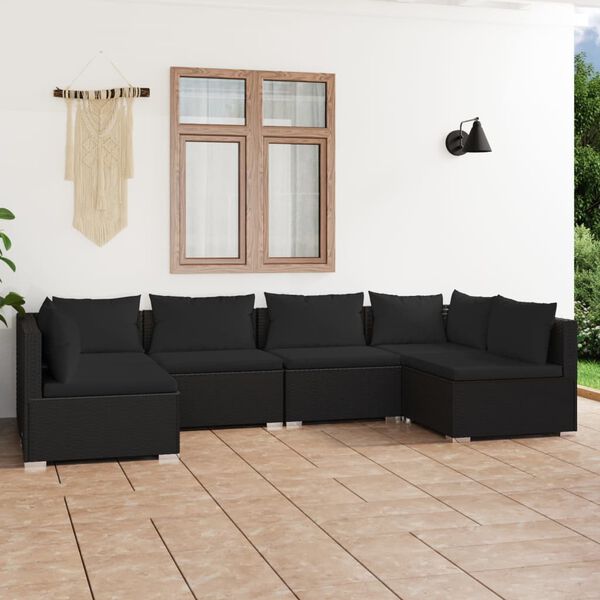 vidaXL Set de muebles de jardín 6 pzas y cojines ratán sintético negro