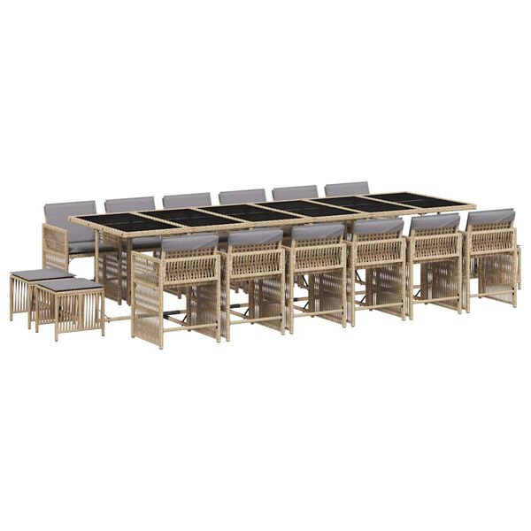 vidaXL Set comedor de jard&iacute;n 17 pzas con cojines rat&aacute;n sint&eacute;tico beige