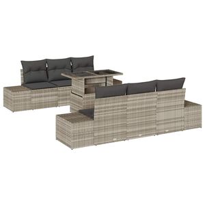 vidaXL Juego de Sof&aacute; 7 uds. Gris Claro rat&aacute;n sint&eacute;tico