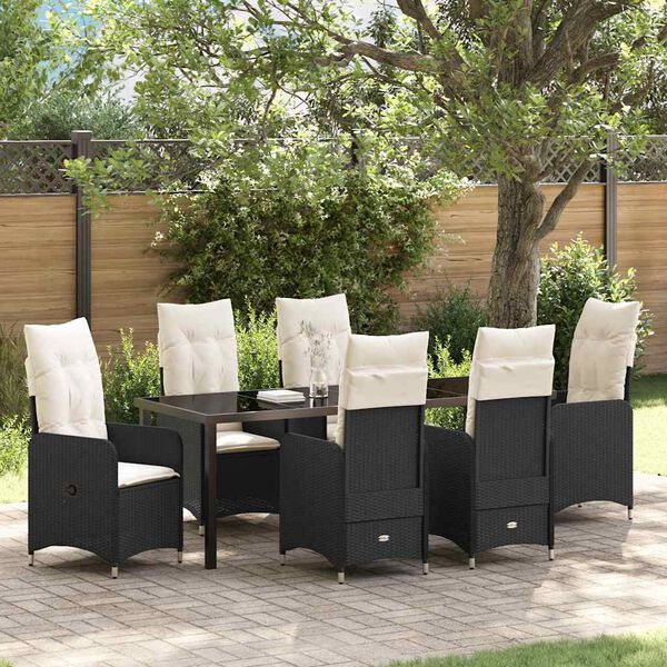 vidaXL Conjunto de Comedor de Jard&iacute;n 7 pcs Negro rat&aacute;n sint&eacute;tico