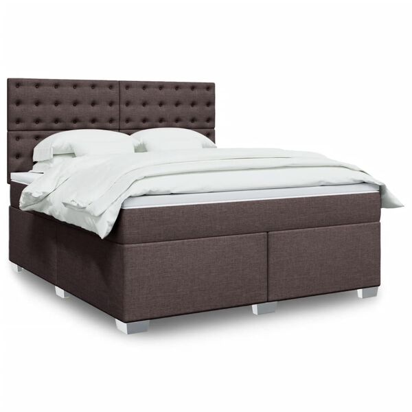 vidaXL Cama box spring con colch&oacute;n tela marr&oacute;n oscuro 180x200 cm