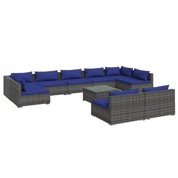 vidaXL Set de muebles de jard&iacute;n 10 pzas y cojines rat&aacute;n sint&eacute;tico gris
