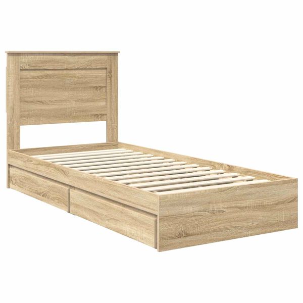 vidaXL Cama con almacenamiento con cabecera Roble Sonoma 75 x 190 cm
