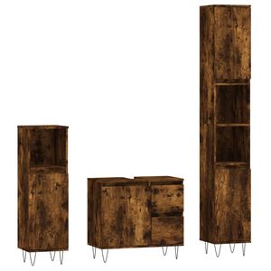 vidaXL Set de muebles ba&ntilde;o 3 pzas madera contrachapada roble ahumado