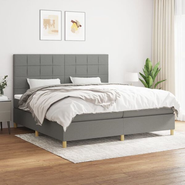 vidaXL Cama box spring con colch&oacute;n tela gris oscuro 200x200 cm