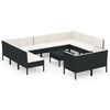 vidaXL Set de muebles de jard&iacute;n 12 pzas cojines rat&aacute;n sint&eacute;tico negro