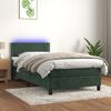 vidaXL Cama box spring colch&oacute;n y LED terciopelo verde oscuro 80x200 cm