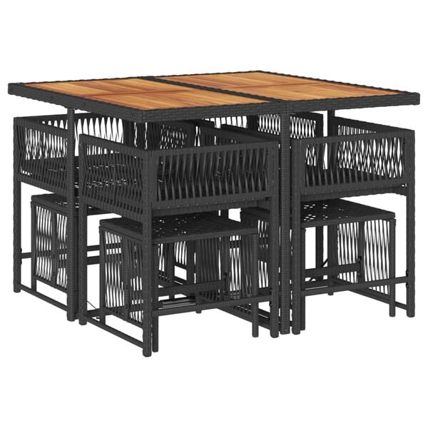 vidaXL Set de comedor de jard&iacute;n 9 pzas y cojines rat&aacute;n sint&eacute;tico negro