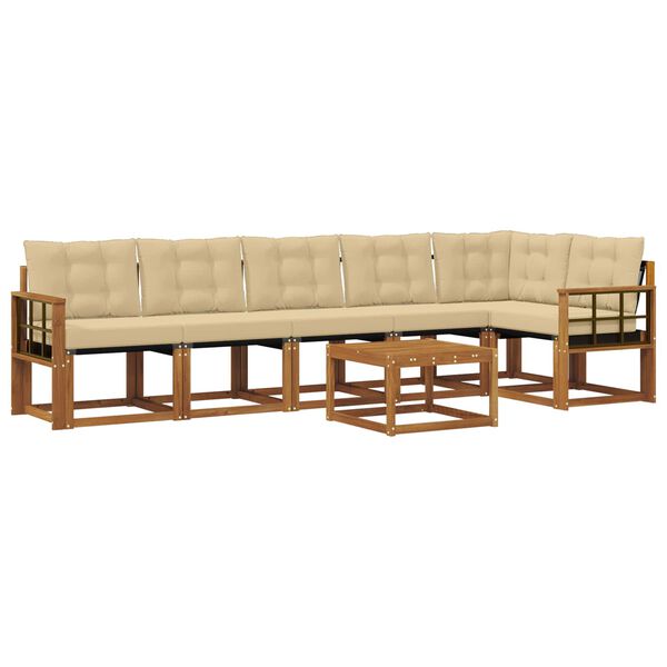 vidaXL Conjunto de sof&aacute;s de exterior con coj&iacute;n 7 pcs Natural y Beige