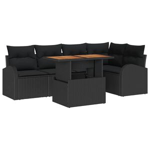 vidaXL Conjunto de sof&aacute; de jard&iacute;n 6 pcs Negro Polirat&aacute;n