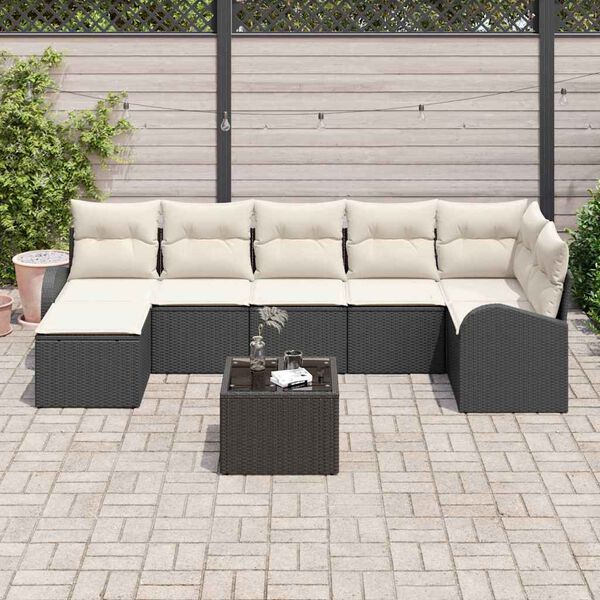 vidaXL Conjunto de sof&aacute; de jard&iacute;n 8 pcs Negro Polirat&aacute;n