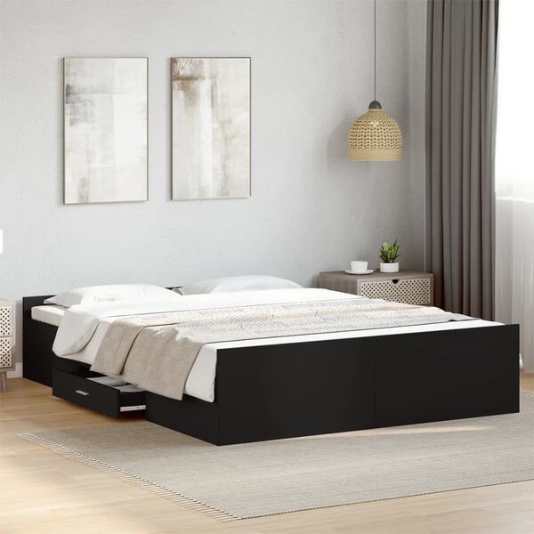vidaXL Estructura cama con cajones madera ingeniería negra 150x200 cm