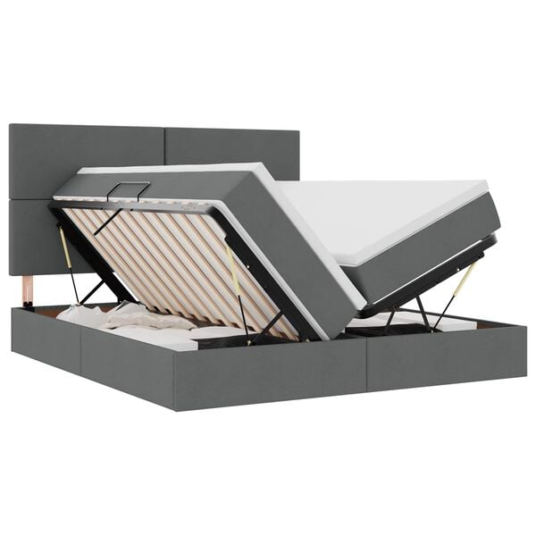 vidaXL Cama con tira de luces LED Gris oscuro 200 x 200 cm tela