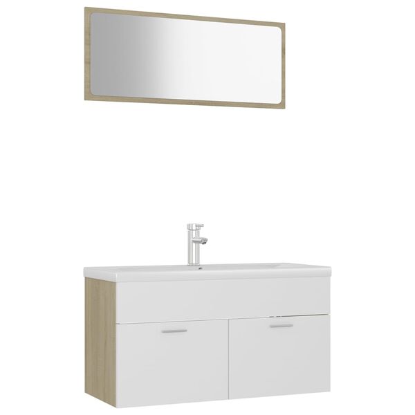 vidaXL Set de muebles de ba&ntilde;o madera ingenier&iacute;a blanco y roble Sonoma
