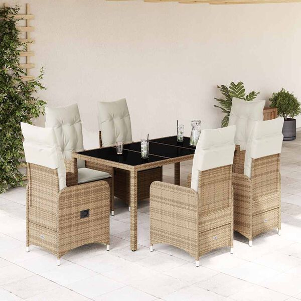 vidaXL Set de mesa y sillas de jard&iacute;n 7 pzas y cojines rat&aacute;n PE beige