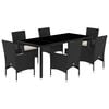 vidaXL Set comedor jardín 7 pzas cojines ratán sintético vidrio negro