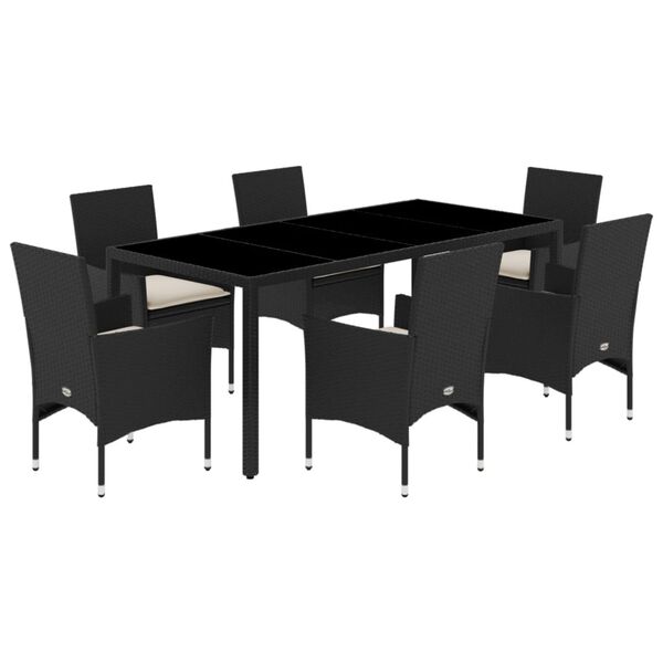 vidaXL Set comedor jardín 7 pzas cojines ratán sintético vidrio negro