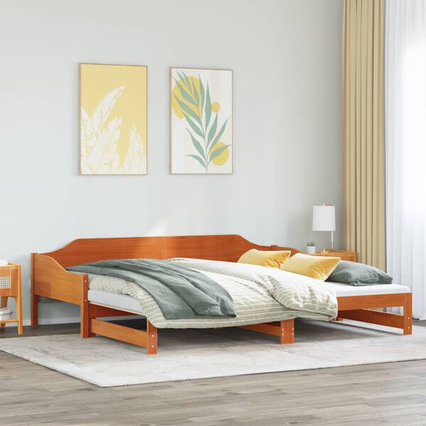 vidaXL Sofá cama nido madera maciza de pino marrón cera 80x200 cm