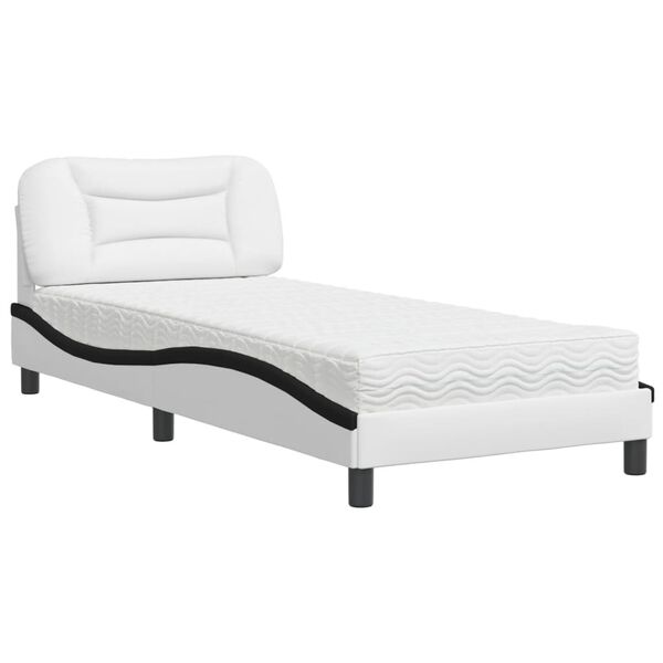 vidaXL Cama con colch&oacute;n Hvar cuero sint&eacute;tico blanco y negro 80x200 cm